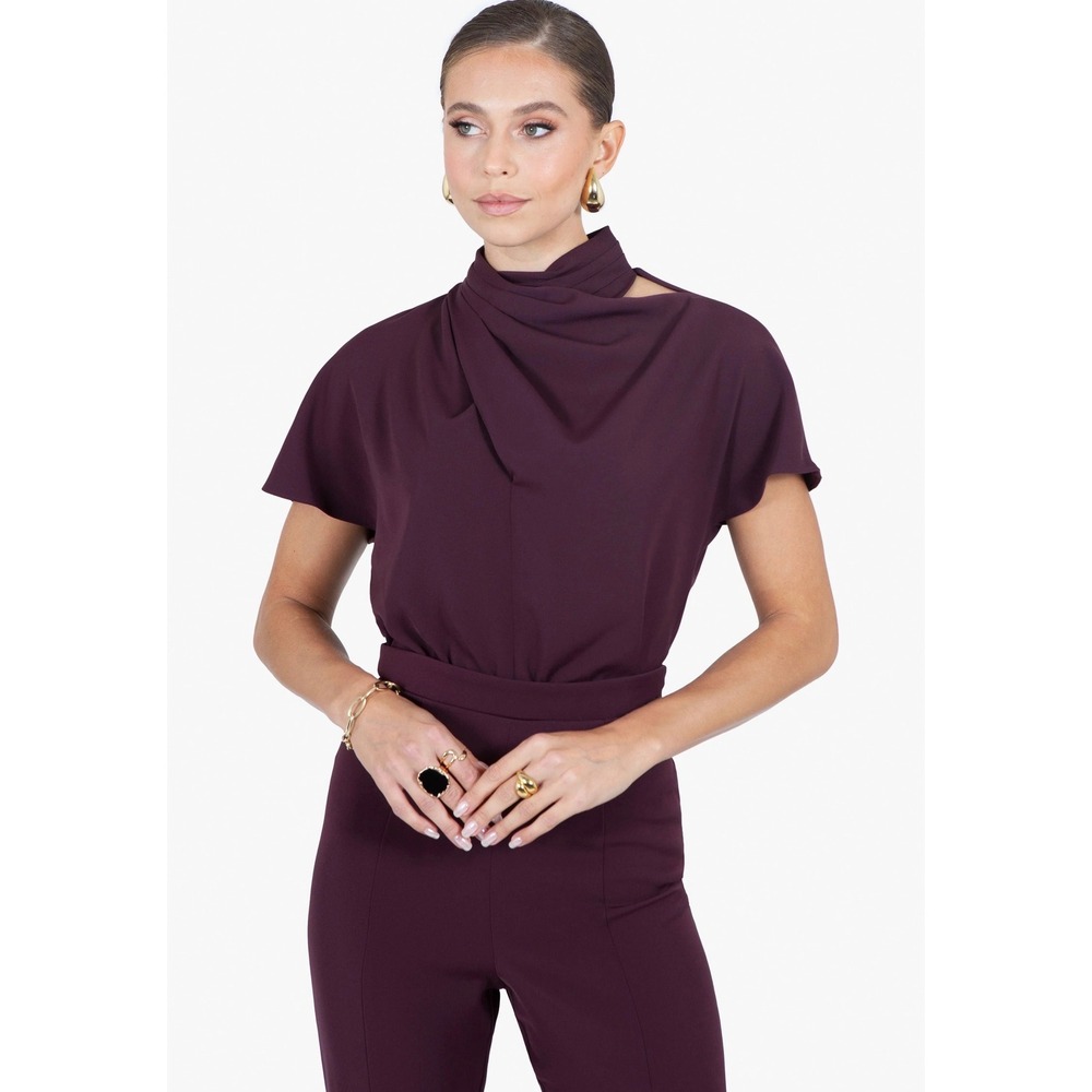 NWT $435 Black Halo Estella Jumpsuit Oxblood Draped Mock Neck High Waist Sz‎ 2 - Picture 4 of 15